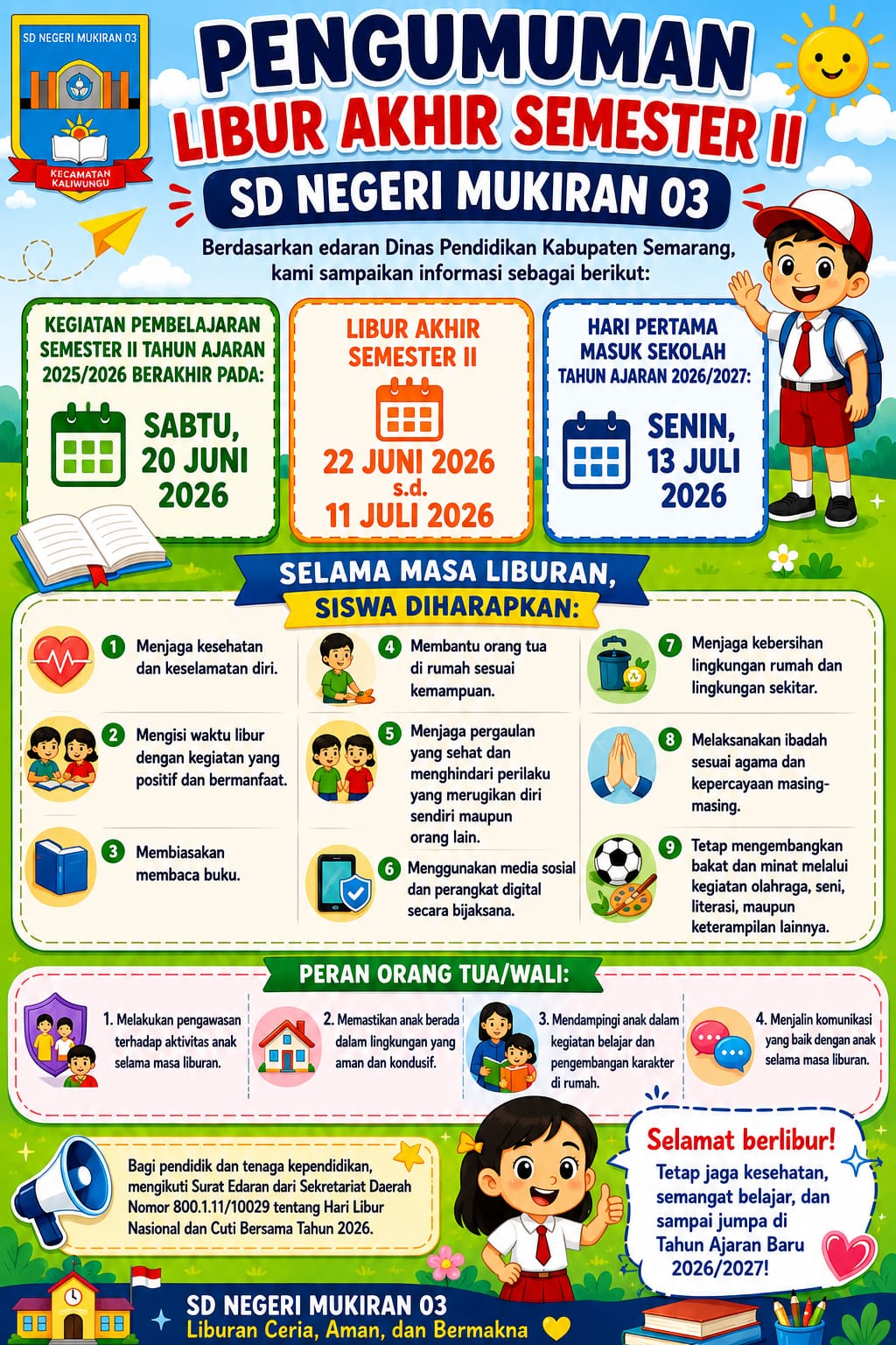 Pengumuman Libur Akhir Semester II